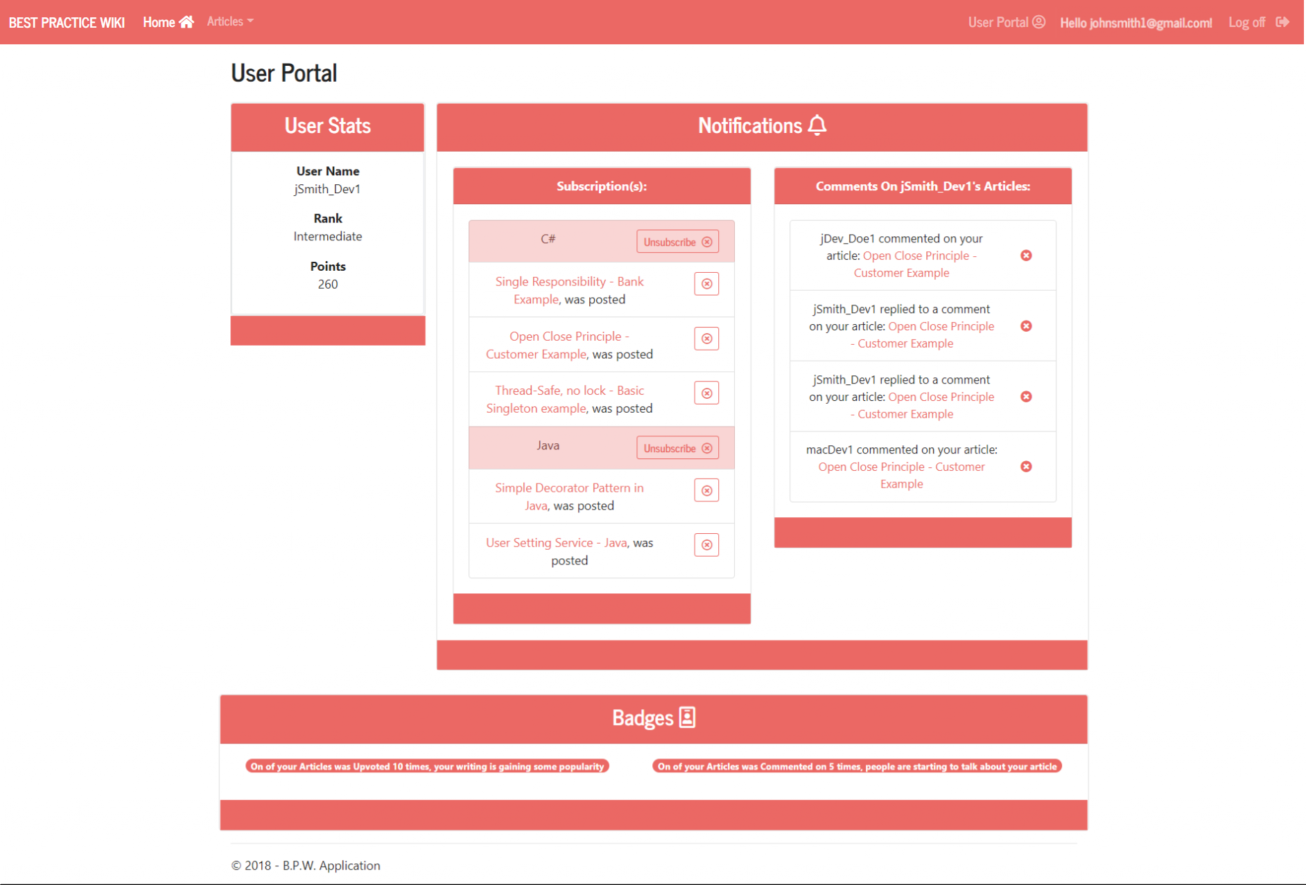 User Portal With Badges